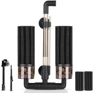 hygger Aquarium Double Sponge Filter: Upgraded Sponge Filter with Larger Filtration Area, Come with Extendable Clip, 2 Spare Biochemical Sponges, Bioceramic Balls, for Freshwater Saltwater Tank - S (S (For 10-40 Gallon))