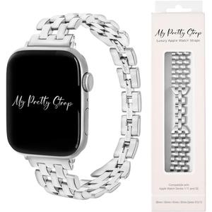 My Pretty Strap - Compatible Apple Watch Band Strap, Stainless Steel Fashion iWatch Replacement Strap- Easy Resizing, No Tool Needed, Fits Most Wrists- Compatible with Series 1-11, SE and Ultra