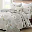 HIARUO Quilt Set Queen Size 3 Pieces Floral Patchwork Comforter Bedspread Boho Plaid Coverlet Reversible Lightweight Farmhouse Bedding with 2 Pillow Covers Shams for All Season, Green Pink (Queen (90"x90"))