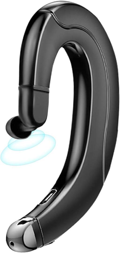 Ear Hook Bluetooth Headphone V5.0 with Mic, Painless Single Ear Wireless Headset 5 Hrs Playtime for Android Phones/iPhone X/8/7/6, Lightweight Non Bone Conduction Headphone with Ear Plug, Black