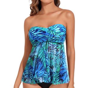 Talisea Women Bandeau Tankini Top Only Mesh Strapless Swimsuits Top Halter Flyaway Bathing Suits No Bottom, XXL