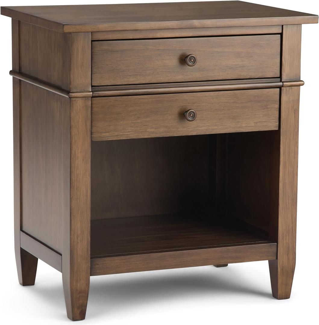 SIMPLIHOME Carlton SOLID WOOD 24 inch Wide Transitional Bedside Nightstand Table in Rustic Natural Aged Brown for the Living Room and Bedroom