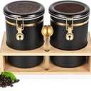 Yangbaga 304 Stainless Steel Coffee Canisters for Ground Coffee,2 x 63OZ Coffee Container with Shelf Coffee Bean Storage, Food Storage Jar with Gold Airtight Locking Clamp and Spoon for Kitchen
