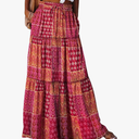 Happy Sailed Womens Floral Print Boho Maxi Skirt Elastic High Waist Pleated Ruffle Flowy Long Skirts S-Medium