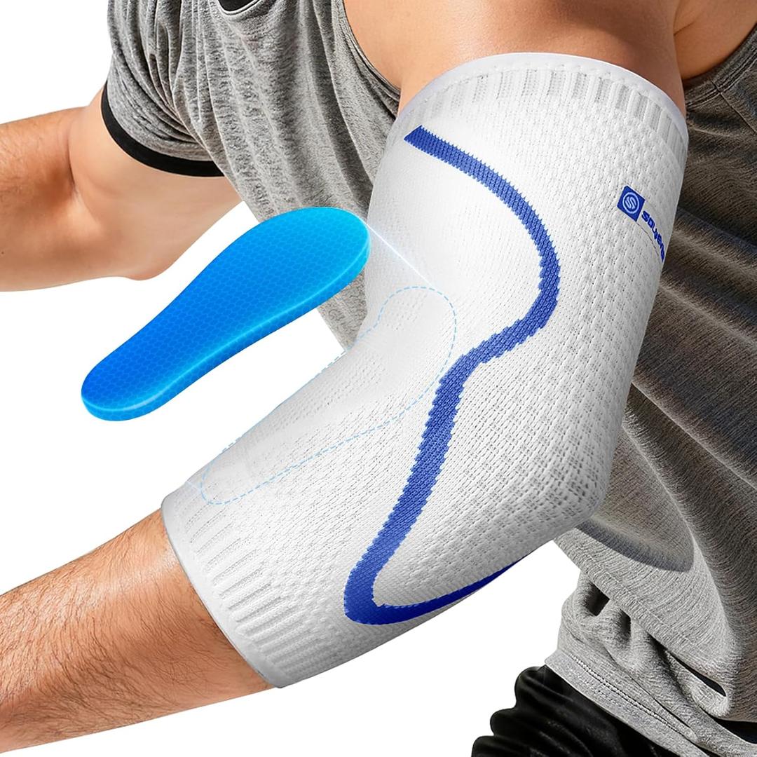 Elbow Brace Support with Gel Pads Breathable Elbow Compression Sleeve for Men & Women 4D Knit Elbow Sleeve for Golfer's, Tennis Elbow, Tendonitis, Reduce Joint Pain During Any Activity(White, Medium)
