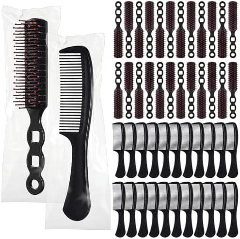 Baderke 48 Pcs Bulk Hair Brushes and Combs for Homeless Individually Wrapped Hair Brush and Comb Set for Women Hotel Homeless Nursing Charity(Black)