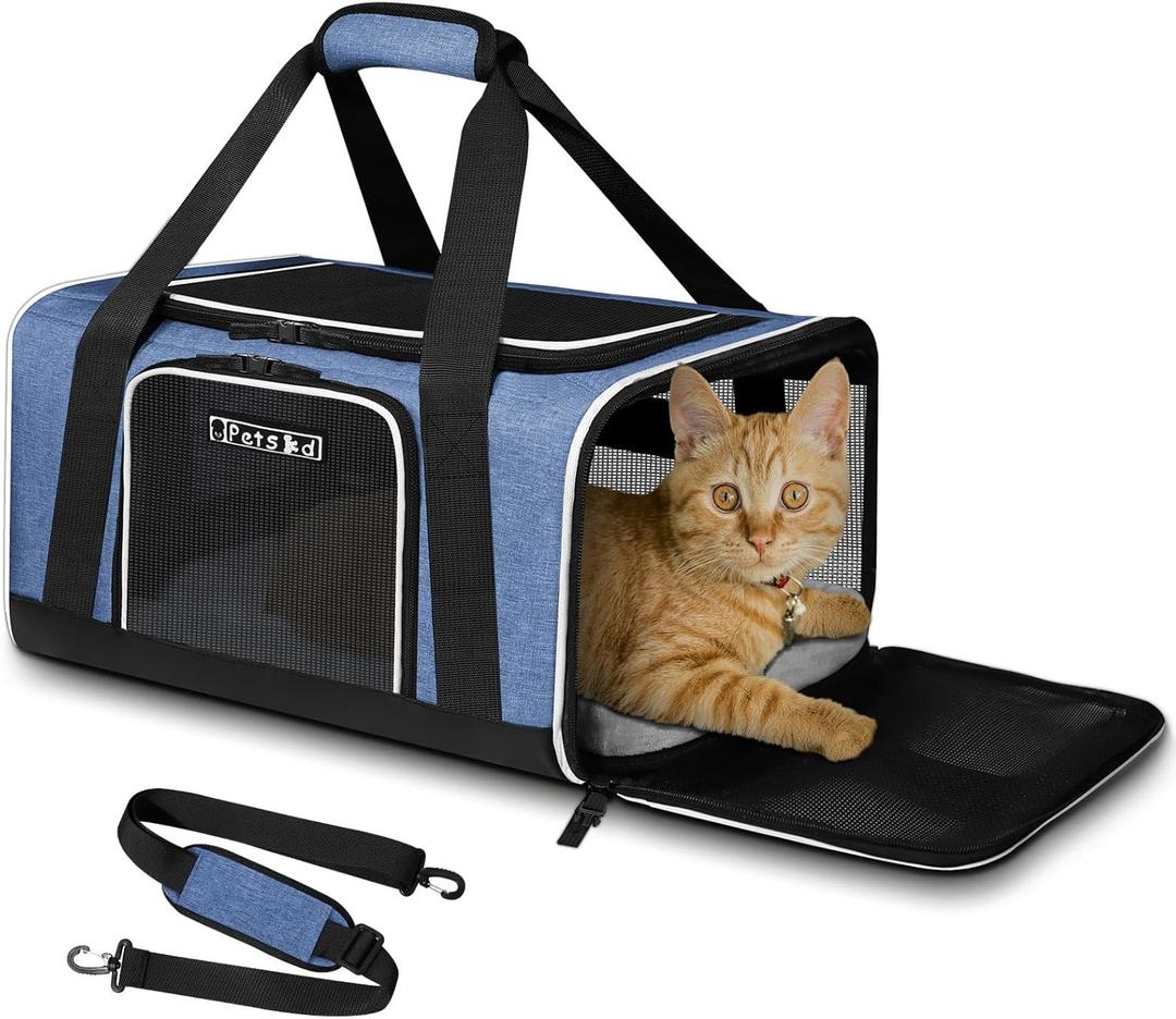 Petskd Pet Carrier 17x11x9.5 Alaska Airline Approved, Pet Travel Carrier Bag for Small Cats and Dogs, Soft Dog Carrier for 1-10 LBS Pets, Dog Cat Carrier with Safety Lock Zipper (Blue)