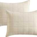 HORIMOTE HOME 100% Cotton Quilted Pillow Shams Standard Size, Beige Pre-Washed 2 Pack 20" x 26" Cozy Pillowcases, Breathable Stitching Pillow Cases Cover Decorative for Bed in Geometric Pattern