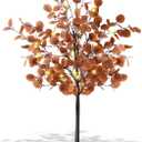 1 Pcs 4ft Lighted Fall Eucalyptus Leaves Branches Artificial Autumn Ficus Fall Long Silver Dollar Leaves Fake Silk Eucalyptus Stems with Lights Faux Tree Decor for Porch Front Outdoor