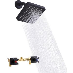 2 Handle Shower Faucet Set, Matte Black Shower Head and Two Knods Set Bathroom Shower Trim Kit with Rough-in Valve