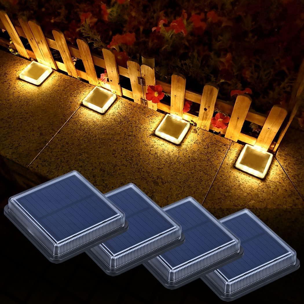 Lacasa Solar Deck Lights, 4 Pack Warm White Outdoor In-Ground Driveway Walkway Dock, IP68 Waterproof Solar Powered Stair Step Pathway Fence Auto On/Off LED for Garden Yard Patio