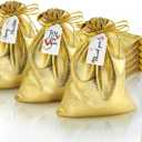 DOYIDE 50Pcs Gold Drawstring Gift Bags, 8x12in Jewelry Bags Drawstring Pouches, Shiny Wedding Party Favor Bags, Sachet Bags Empty for Birthday Party Christmas Baby Shower Candy Favors