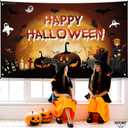 KatchOn Haunted Happy Halloween Backdrop - XtraLarge, 72x44 Inch | Scary Pumpkin Banner for Outdoor Decorations