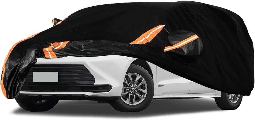 8-Layer All Weather Waterproof Car Cover Custom Fit for Toyota Sienna 1997-2025, Lab-Verified Snow/Rain/UV Protection - Zipper Door & Storage Bag