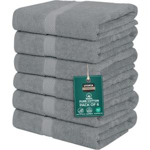 Utopia Towels 6 Pack Medium Bath Towel Set, 24 by 48 Inches, 500 GSM 100% Ring Spun Cotton, Lightweight and Highly Absorbent Quick Drying Premium Towels for Hotel, Spa and Bathroom, Cool Grey
