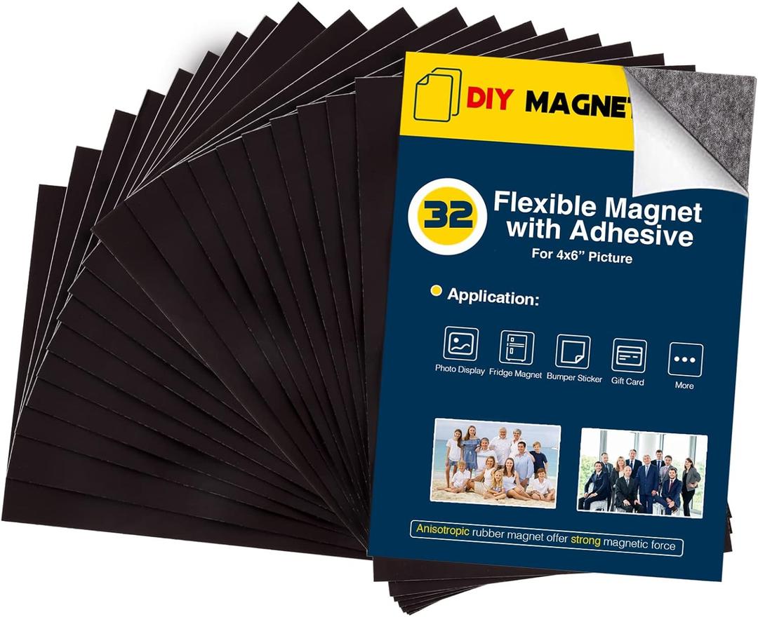 Magnetic Sheets With Adhesive Backing for 4x6" Pictures(Pack of 32),Adhesive Photo Magnets for Home/Classroom/Office,Magnets for Refrigerator