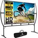 Projector Screen with Stand Foldable Portable Movie Screen169, HD 4K Double Sided Indoor Outdoor Projection Screen for Home Theater (150 Inch)