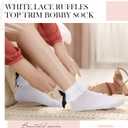 3 Pairs Women's White Ruffled Lace Frilly Anklet Socks White Bobby Socks with Retro Black Back Bow for Skirts (White)