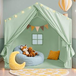 Kids Tent, Play Tent with Star Lights, Large Play Tents with 2 Windows, Kids Playhouse Indoor & Outdoor, Reading Nook, Christmas Toddler Tents for Girls & Boys, 52" x35" x 51", Green