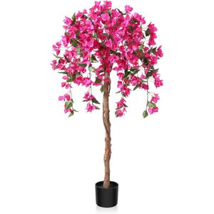 Laiwot 4FT Artificial Tree Tall Potted Fake Bougainvillea Trees for Outdoor Indoor Office Wedding Home Decor Lifelike Faux Plants with Wood Trunk and Pink Flowers
