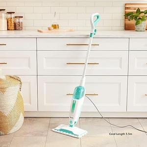 Shark Steam Mop with 1 Machine Washable Dirt Grip Pads, Removable Water Tank, Lightweight, Steam Cleaner for sealed Hard Floors, Marble, Stone, Hardwood, Tile, Laminate, White/Seafoam, S1000