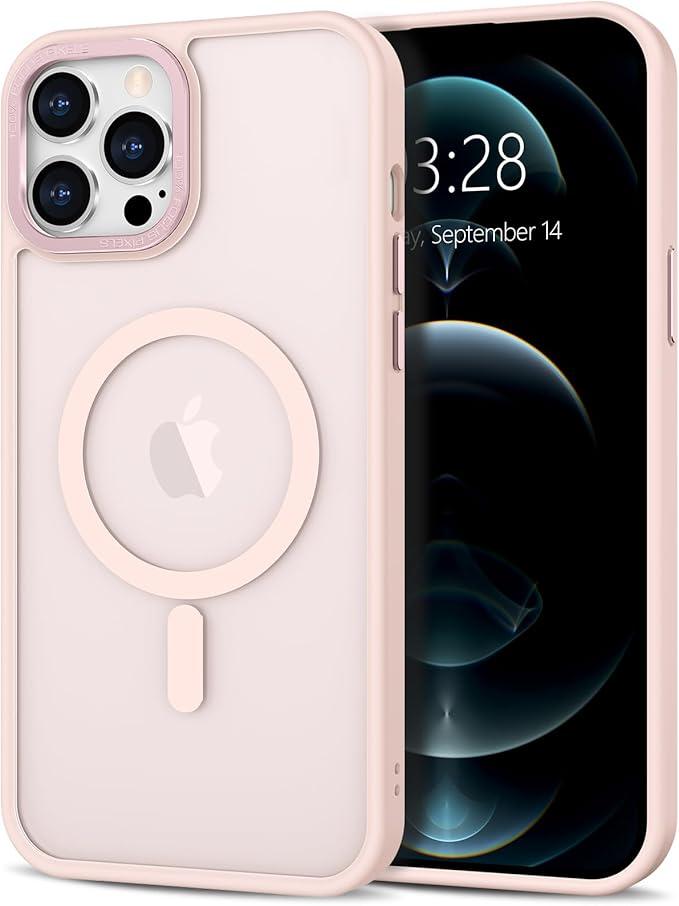 Anuck Case for iPhone 12 Pro Max Case Magnetic Phone Case Compatible with MagSafe, Soft TPU Bumper Hard Translucent Matte Back Slim Fit Shockproof Protective Cover for Men Women Girls - Pink