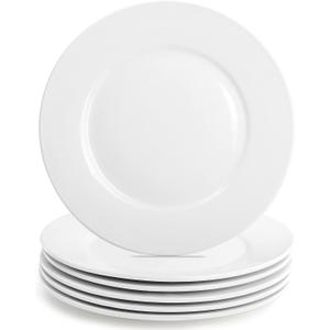 Foraineam White Dinner Plates Set, 10 Inch Porcelain Dessert Salad Plate, Catering Round Serving Dishes Dinnerware Sets, Microwave, Oven, and Dishwasher Safe, Set of 6