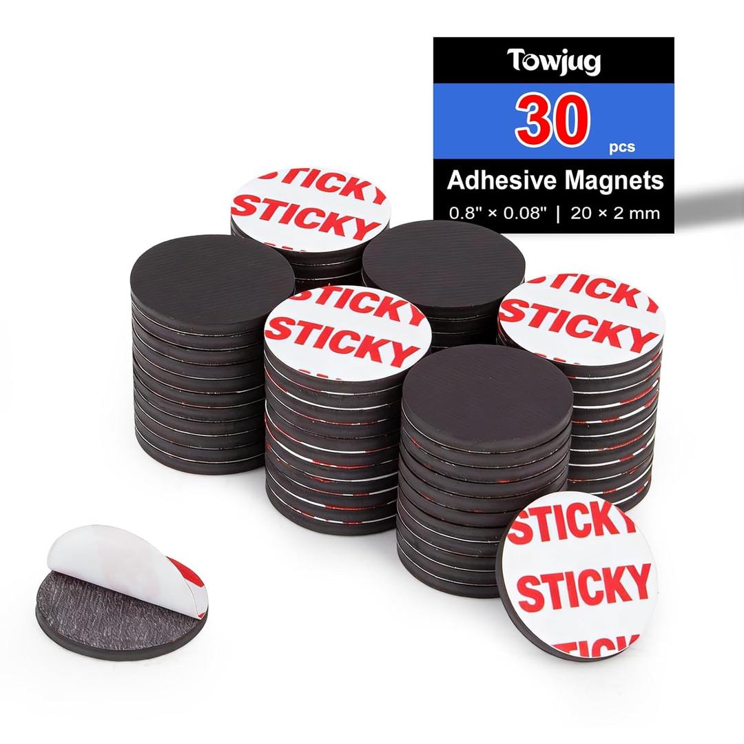 Round Magnets with Adhesive Backing, 30 Pieces Strong Adhesive Magnet Dots (Diameter 0.8 x 0.08) Anisotropic Circle Magnets for DIY, Art Projects, whiteboards & Fridge