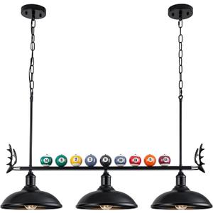 38" Pool Table Light Pendant, Fits 7'-8' Tables, 3 Light Black Metal Shade | Adjustable 39.4" Chain, Hanging Modern Billiard Lighting Fixture, for Billiards Room, Game Room, Kitchen Island, Restaurant