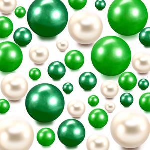 2 x 200PCS White Green Floating Beads Pearl for Vase Filler No Hole | Fake Pearl Beads for Floating Candles Vases Wedding Table Birthday Theme Party Home Decor Makeup Brush Beads 20/14/10mm