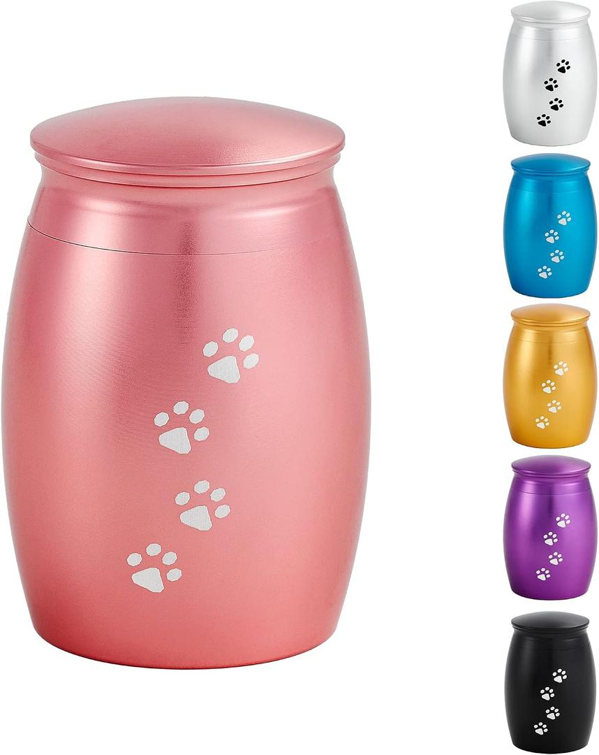 2.67 Inches Small Keepsake Pet Urns for Dog Cats Ashes,Mini Pink Cremation Urns for Memorial Tiny Animal Ashes with Paw Print, Rose Gold