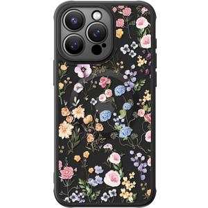 FUNMIKO for iPhone 15 Pro Max Case Wireless Charging & Military-Grade Protection - Cute Floral Design for Women Girls, Non-Slip Matte Cover with Shockproof Corners - Flowers and Leaves