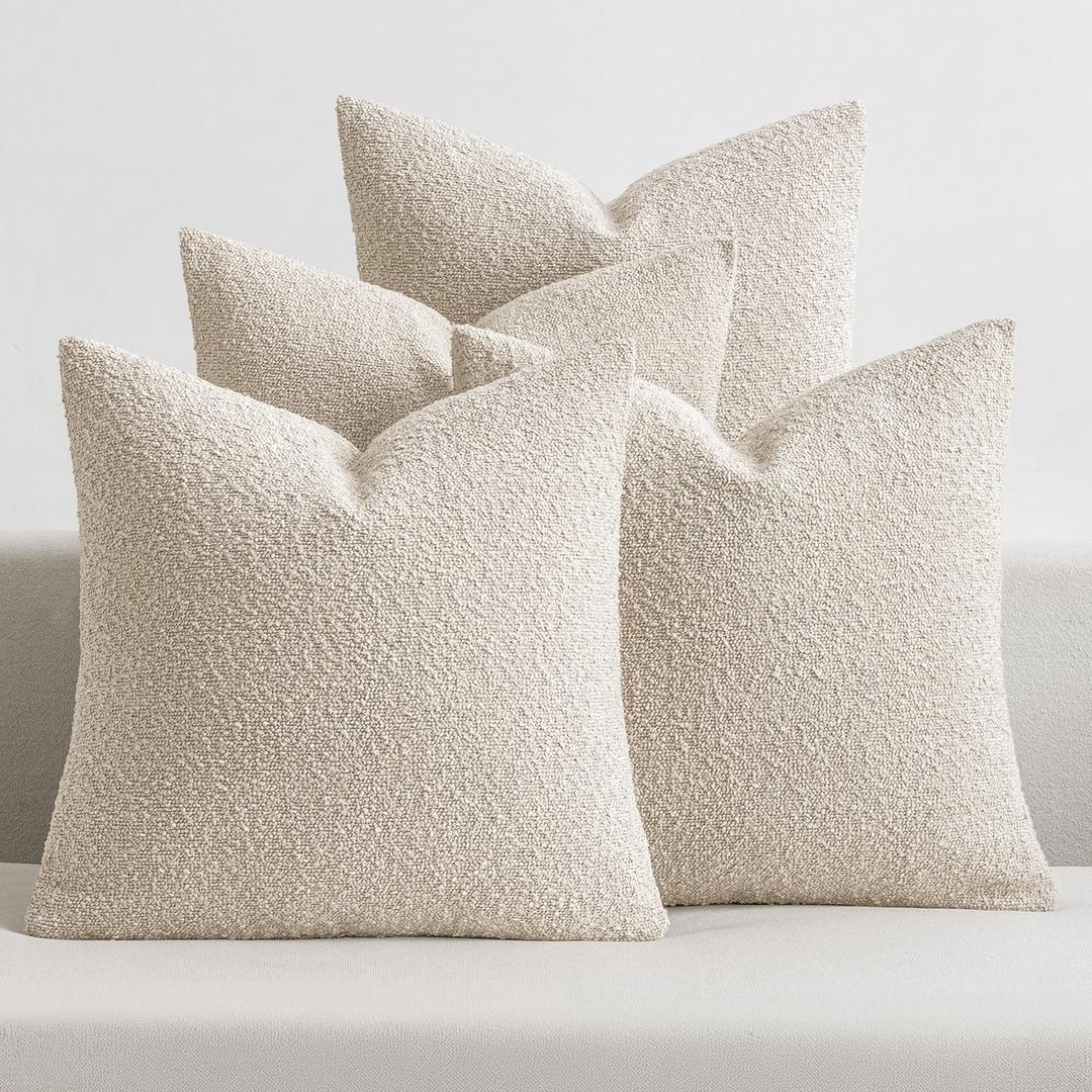 MIULEE Pack of 4 Decorative Textured Boucle Throw Pillow Covers 20x20 Inch Beige Accent Solid Pillow Cases Soft Couch Cushion Covers for Modern Farmhouse Boho Chair Sofa Bed Livingroom Home Decor