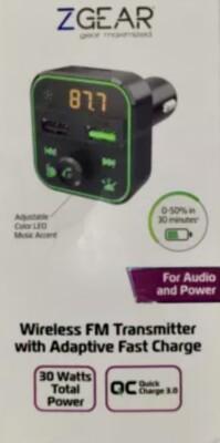 ZGear - Wireless FM Transmitter w/Adaptive Fast Charger - 30 Watts