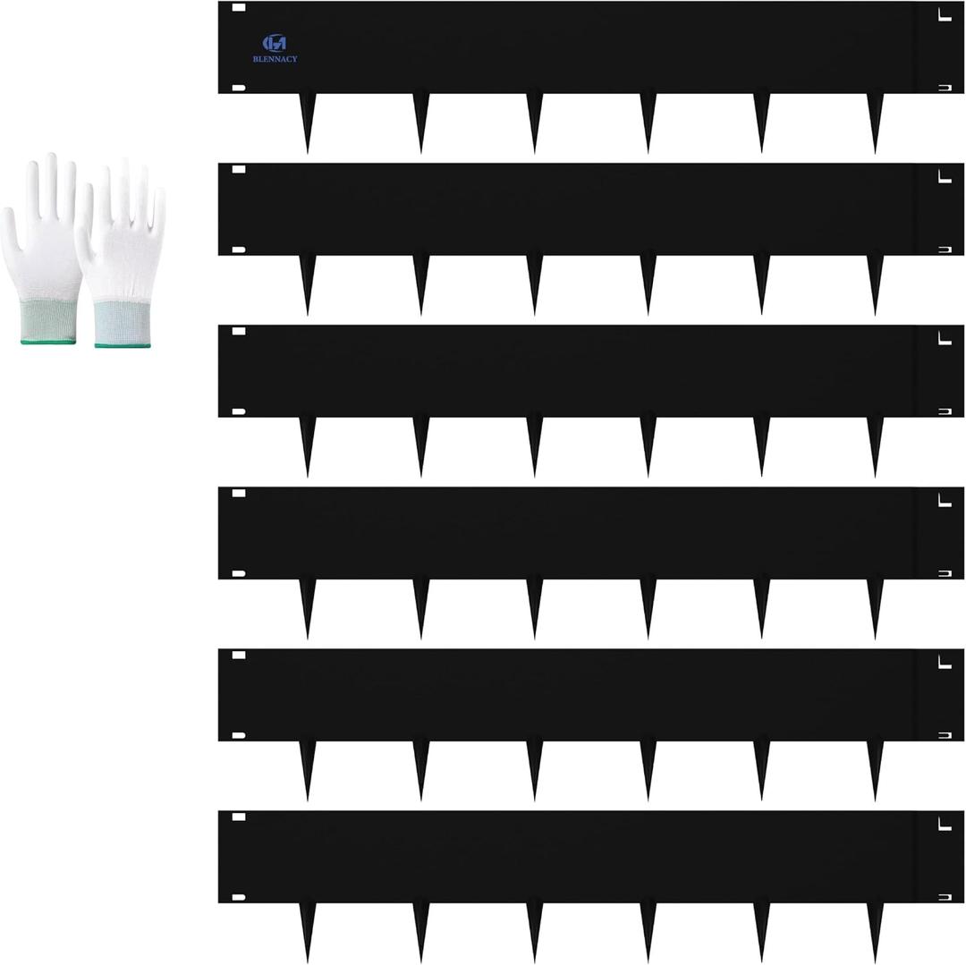 20ft. Metal Landscape Edging, Black Galvanized Steel Landscape Edging with a Pair of Gloves, Bendable Hammer-in Metal Lawn Edging for Fence and Flower Beds (6 Pack, 40 x 8 inches)