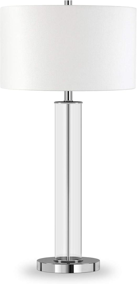 Harlow 29" Tall Table Lamp with Fabric Shade in Clear Glass/Polished Nickel/White