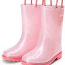 DREAM PAIRS Kids Rain Boots Glitter Boys Girls with Easy-on Handles Sparkly Waterproof Boots Outdoor Playing Rain Boots Unisex-Child Size 12