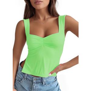 Crop Tank Tops for Women Trendy, Sleeveless Sexy Top Women Summer Bustier Going Out Tops Sweetheart Neck Double Layered Tops（Green，Small） (S)