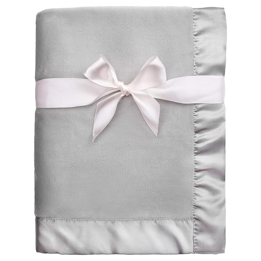 Pro Goleem Fleece Baby Blanket with Satin Trim, 30x40 Inch, Grey