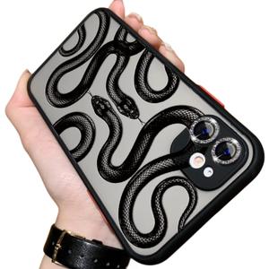 Compatible for iPhone 12 Case with Bling Camera Lens Protector Cute Fashion Luruxy Black Snake 3D Pattern Slim Shockproof iPhone 12 Case for Women Girls Men Boys