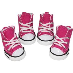Pet Dog Shoes, Puppy Canvas Sport Shoes Sneaker Boots, Non Slip Causal Shoes Dog & Cat Paw Protective Cover for Outdoor Walking, Sports and Hot Pavement, 4pcs (#8, Pink)