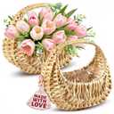 Small Flower Girl Basket Set of 2 - Small Wicker Basket with Handle and Waterproof Lining, 6.3 x 5.12 x 3.75 Inch - Rattan Design for Wedding Flower Petals, Candy, Gift Use, Storage and Home Decor