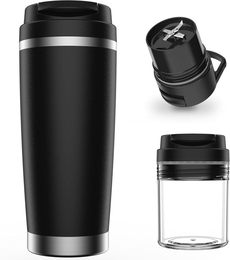 Portable Personal Blender 24oz Vacuum Cup Cordless Blender for 120 Watt Rechargeable Personal Size blender With Stainless Steel Bottle Ideal For-Shakes and Smoothies, BPA Free (Black