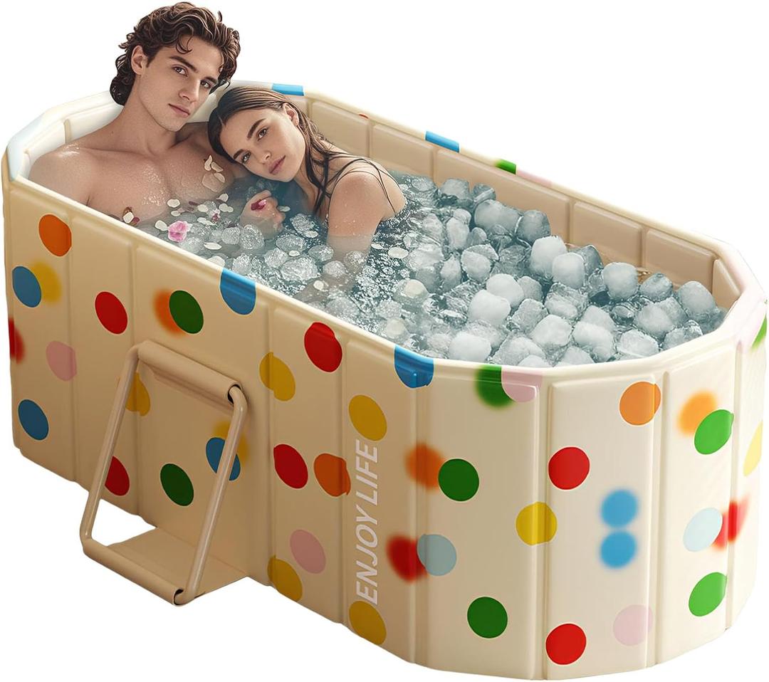 Gets Portable Foldable Freestanding Bathtub for Adults, Collapsible Bathtub Tub, Soaking Hot SPA and Ice Bath Tub (Beige, 59 INCH)