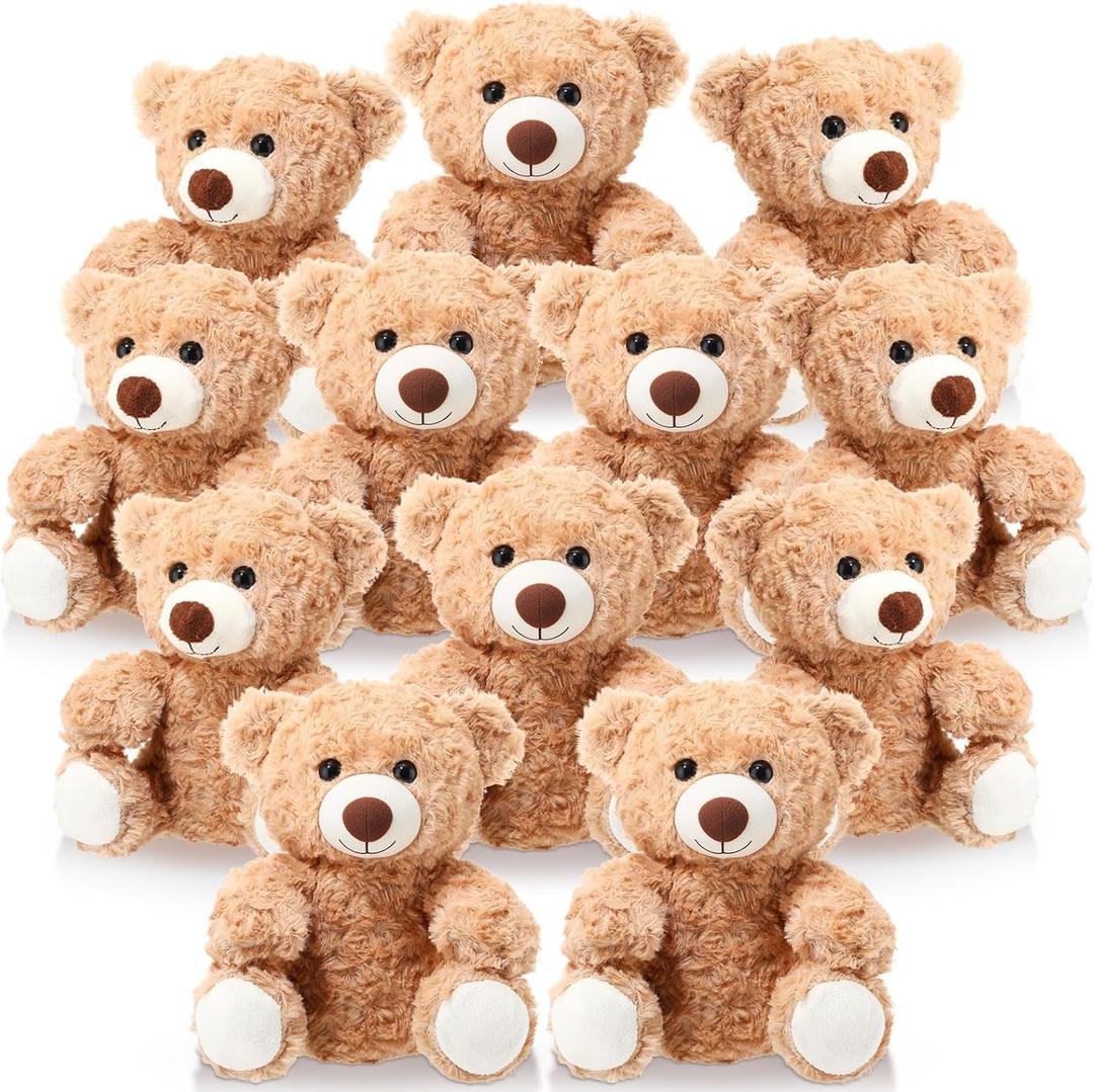 Jenaai 8 Pcs Bears Bulk 10'' Bear Stuffed Animal Baby Shower Decorations Small Stuffed Plush Toys Gifts for Girls Boys Kids Children School Classroom Adult Party Favor (Classic,Light Brown)