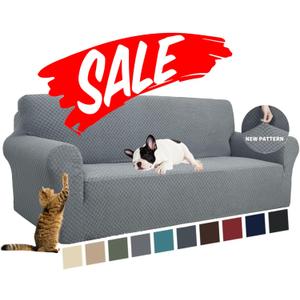 YEMYHOM Couch Cover Latest Jacquard Design High Stretch Sofa Covers for 3 Cushion Couch, Pet Dog Cat Proof Slipcover Non Slip Magic Elastic Furniture Protector (Sofa, Light Gray) (Large (71"-91"))