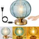 Mid-Century Modern Green Glass Table Lamp 3 Brightness Levels Dimmable Touch Control Desk Lights with Plug in Cord On/Off Switch, Globe Decor Nightstand Lamps For Bedroom Living Room Office (Green)