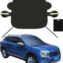 62x49.6in Car Windshield Cover for Ice and Snow, Universal Magnetic Edges Windshield Rearview Mirror Frost Guard Cover with Strap Front Window Protector for Most Vehicles Truck SUV