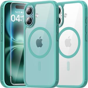 2 x TAURI for iPhone 16 Plus Case with Screen Protectors, Compatible with MagSafe [Not-Yellowing], Military-Grade Protection, Slim Magnetic Case for 16 Plus, Green