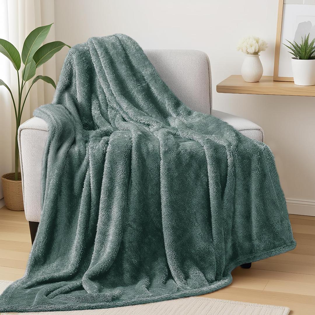 Exclusivo Mezcla Plush Fuzzy Fleece Throw Blanket Extra Large, Super Soft, Fluffy and Warm Blankets for Couch, Bed, All Season (Celadon, 50x70 inches)